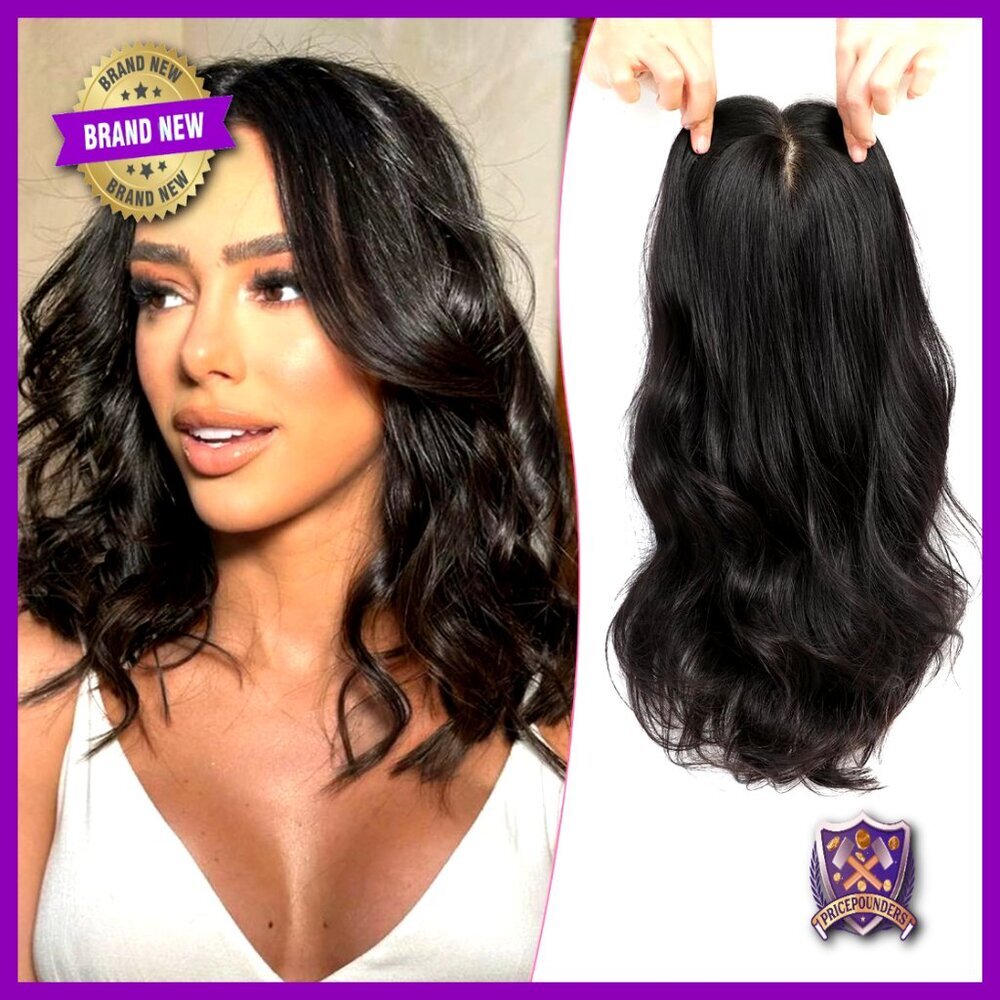 Real Human Hair Topper for Thinning Hair No Bangs Curly Wavy Wiglet 9x9inch Base